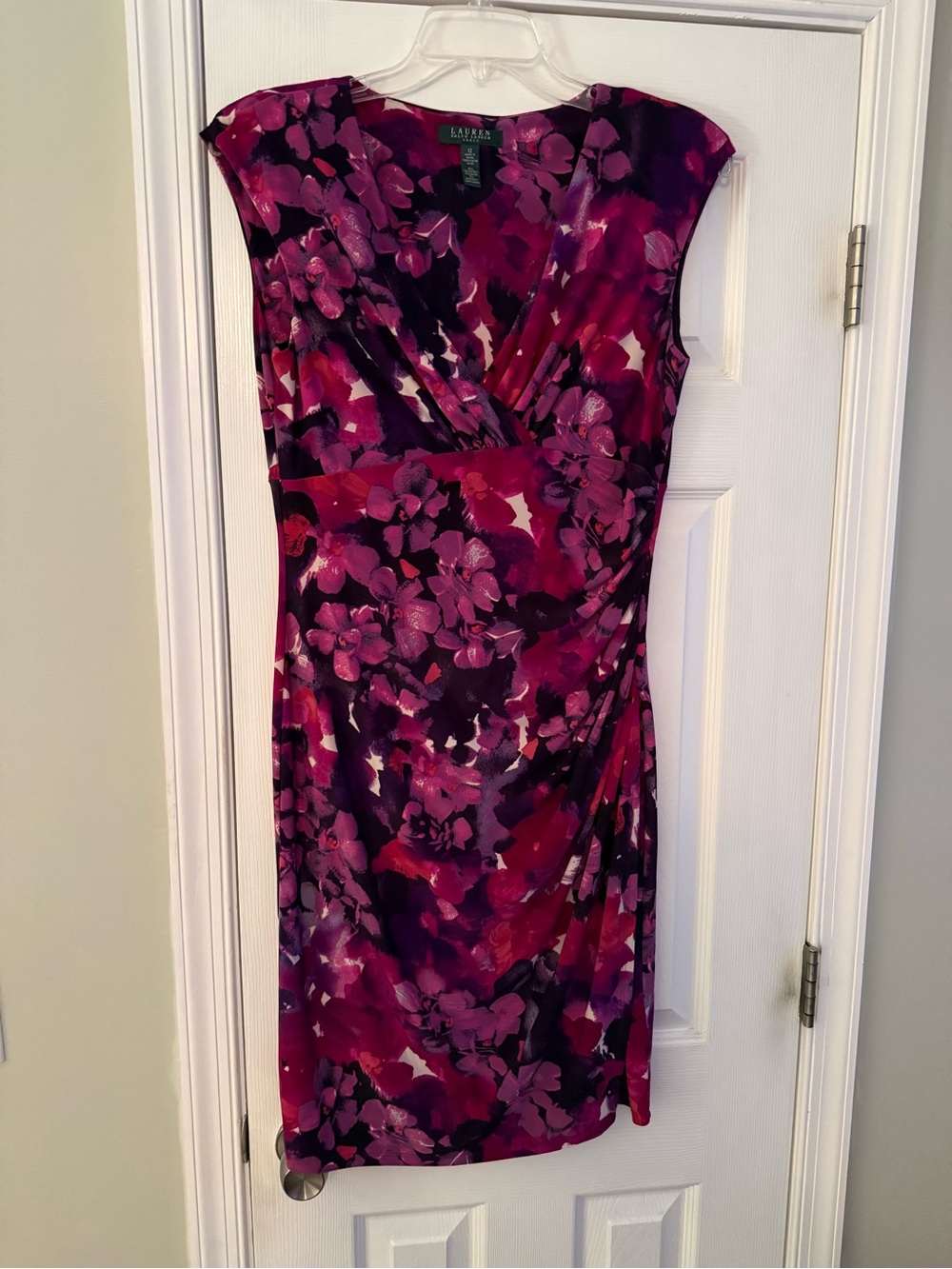 Ralph Lauren Magenta and Purple Floral Wrap-Front Sheath Dress
